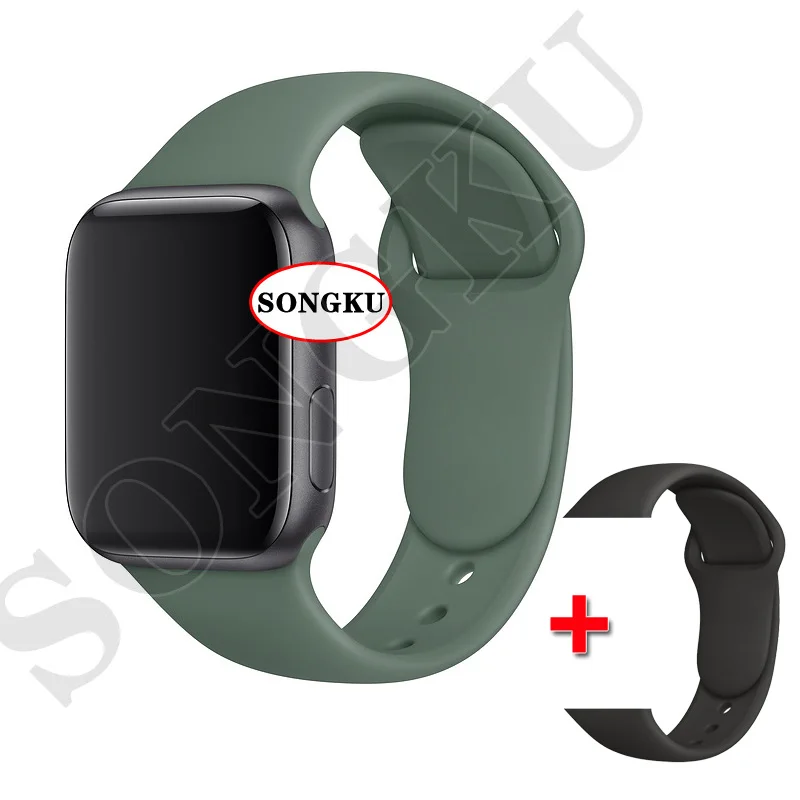 B Green and Black SONGKU IWO 12 часы серии 5 1:1 умные часы 40 мм 44 мм Bluetooth часы для apple iPhone Siri Android телефон цветной ремешок - Цвет: B Green and Black