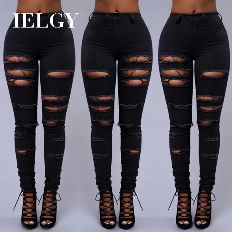 

IELGY Shattered Jeans Women's high waist hips Fashion slim wild white comfortable feet Pants