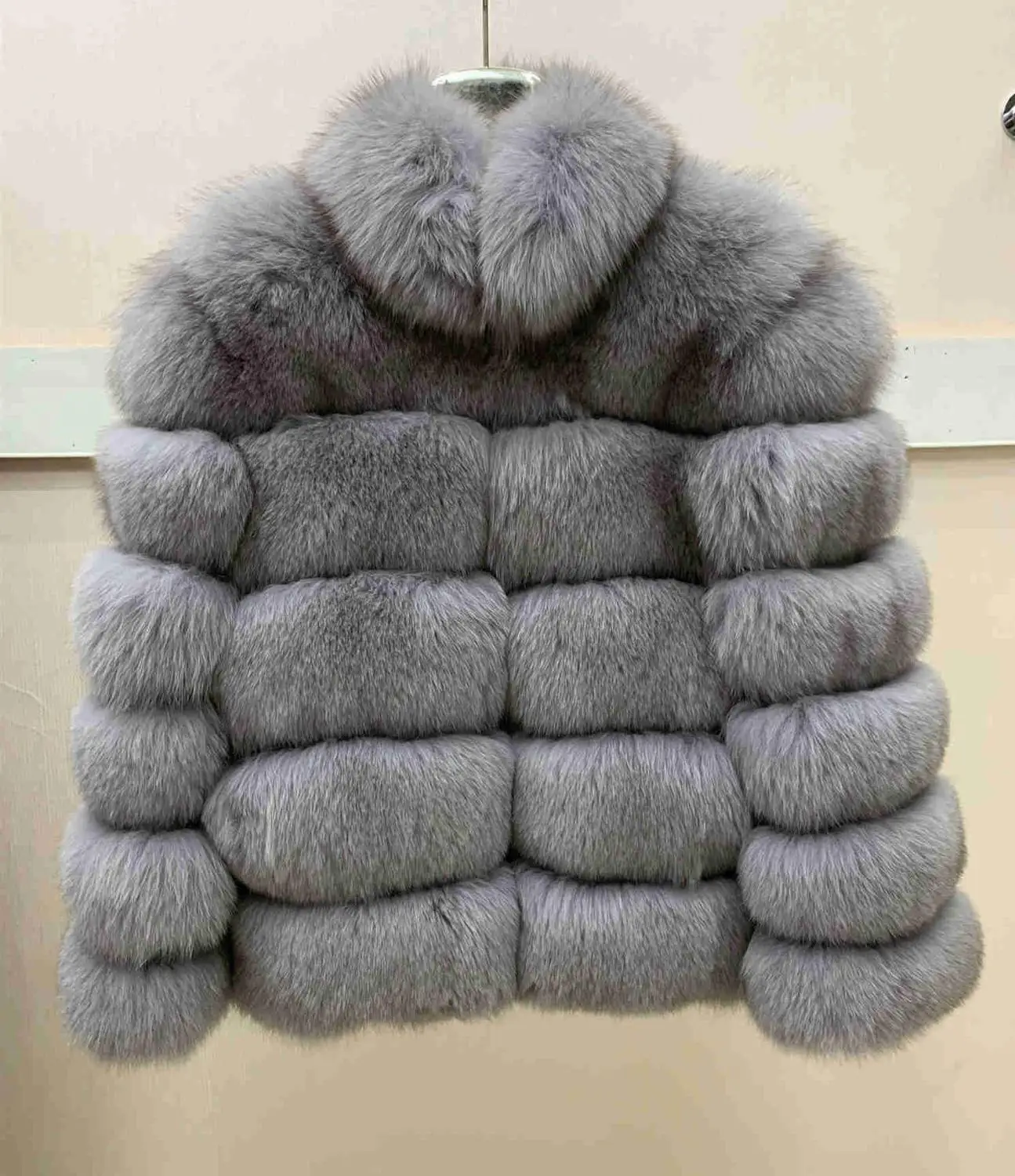 Gray - collar Новая брендовая зимняя шуба из натурального Лисьего меха, толстая женская шуба из серебристого лисьего меха, шуба из лисьего меха с воротником - Цвет: Gray - collar