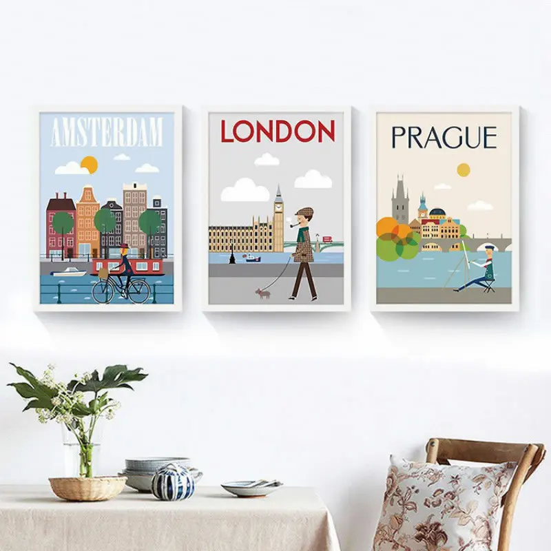 Северный Европа современный простой городской пейзаж художественный постер