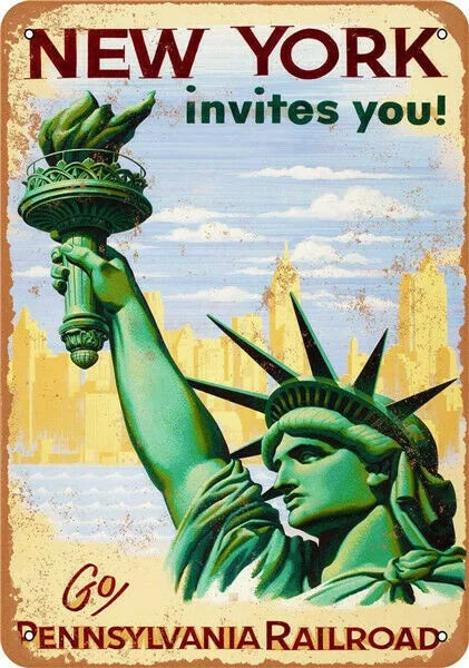 

Decor Metal Signs New York Invites You Travel Bar Pub Metal Tin Sign Vintage