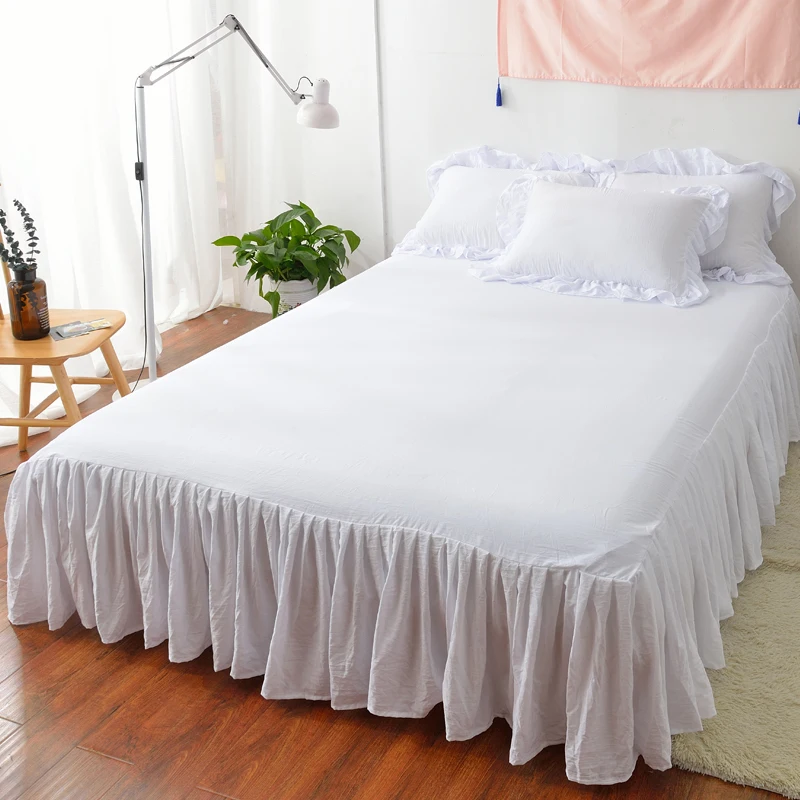 Washed Cotton Bed Skirt ( Without Pillowcase ) Fitted Sheet Comfortable Bedsheet King Queen Size Bedspread Mattress Cover | Дом и сад