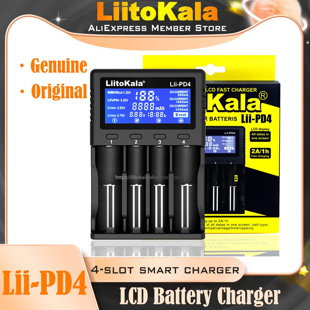 Подлинная / оригинальная Liitokala Lii-PD4 3 7 В 2 1 батарея умное зарядное устройство