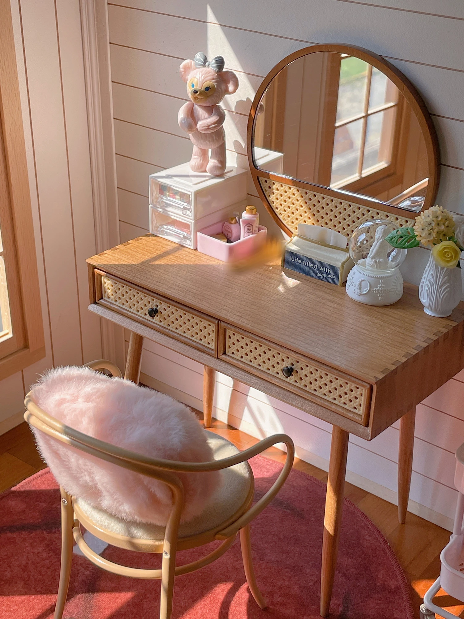 16 make up mirrorglass mirror solid wood cherry wood doll house mini model free global shipping