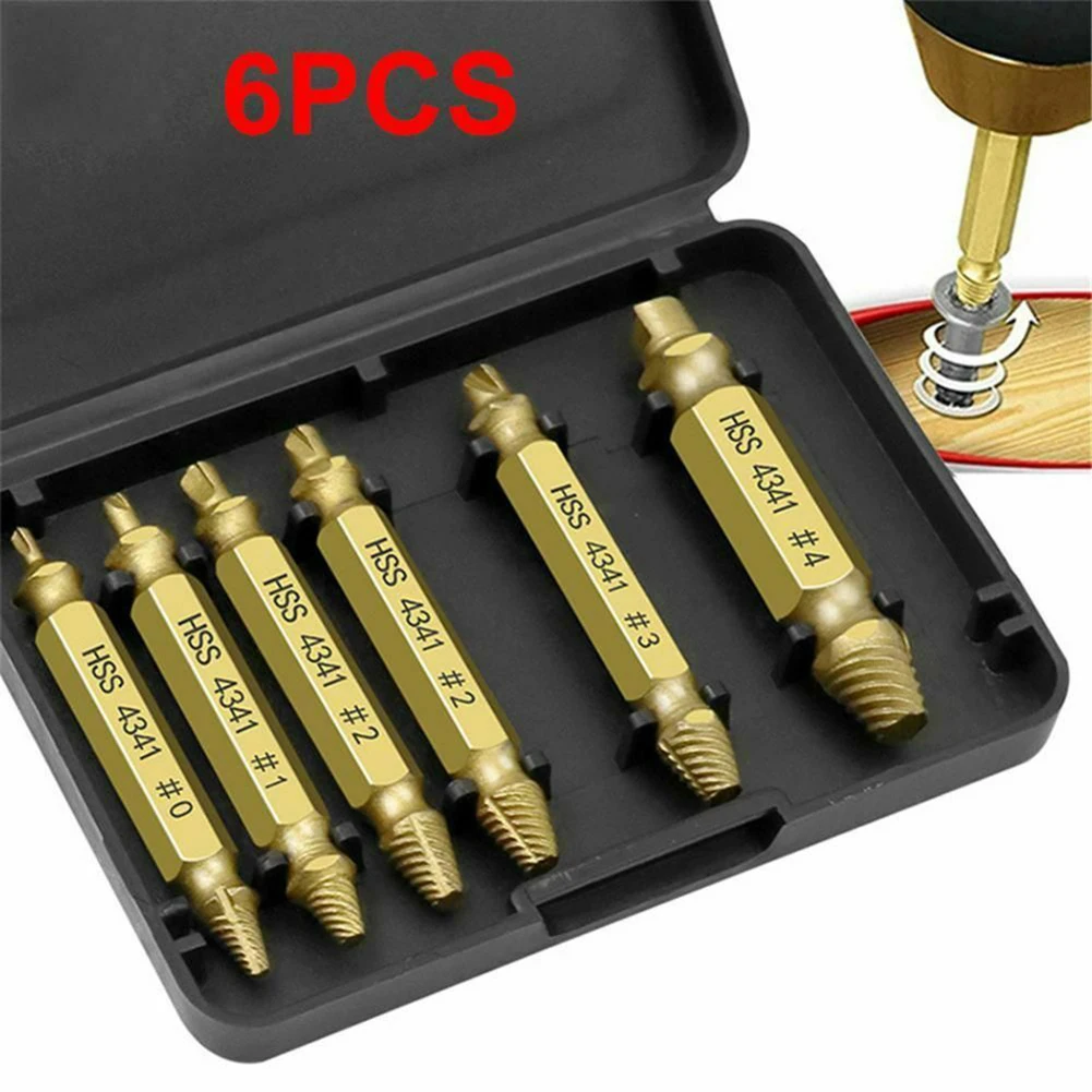 

6pcs Damaged Screw Extractor Speed Out Drill Bits Tool Double Side Durable Broken Bolt Remover Screw High Strength Accessories