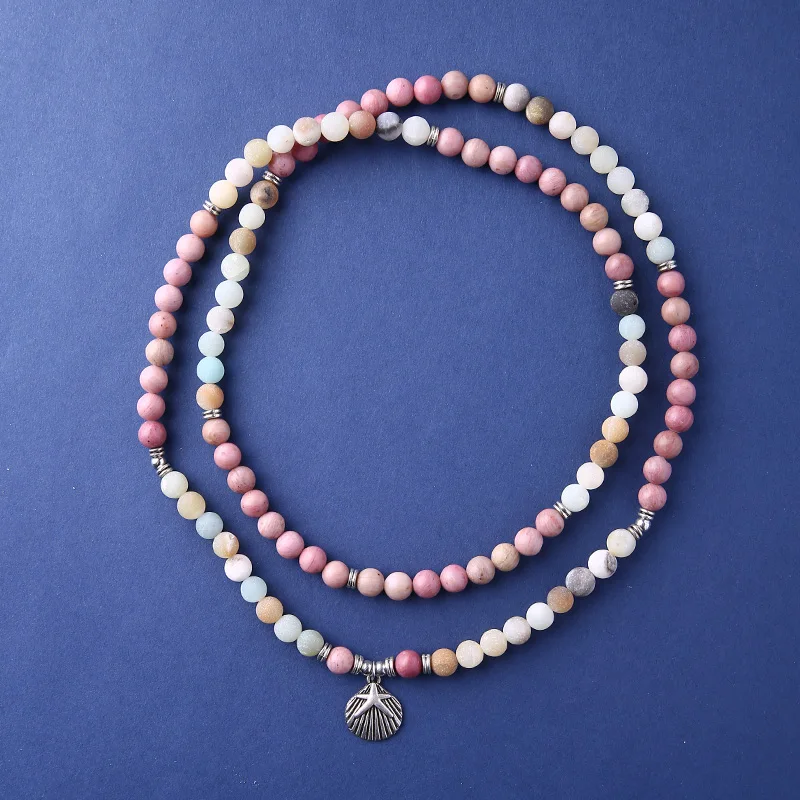 Натуральный камень 108 Mala бусы браслет Родонит Амазонит оболочка Шарм женский