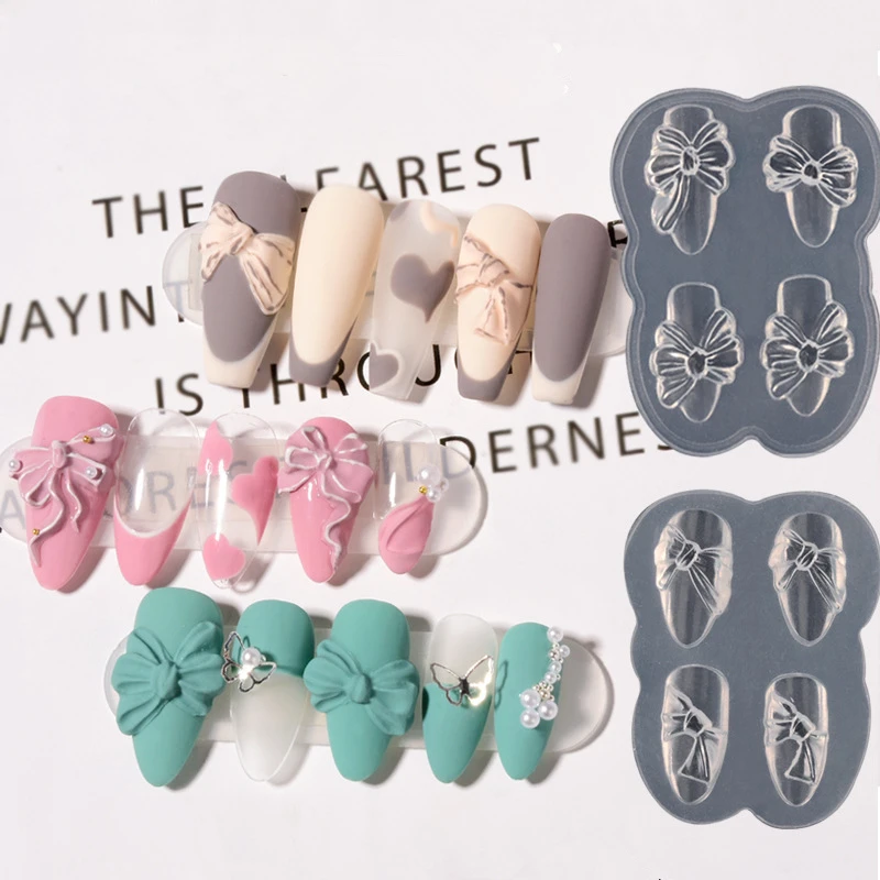 1 шт. силиконовых кейсов бантом сердца ногтей резьба пресс форм 3D форма для