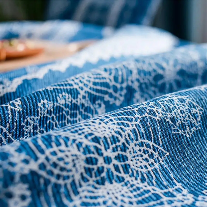 Скатерть из хлопка и льна с принтом синяя кружевная ткань в стиле ретро для