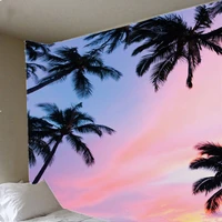 tropical palm tree leaves tapestry wall hanging seaside sunset landscape tapestries yoga beach towel mat bohemian decor for home