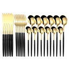 24 шт.компл. Нержавеющаясталь ужин черного и золотого цвета посуда набор Ножи вилка, кофейная ложка столовый набор для кухни посуда набор серебряных приборов