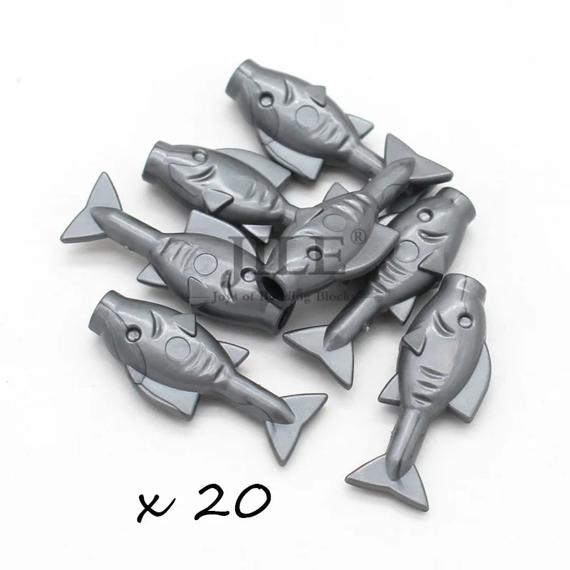 64648 fish 20pcs Moc Food Building Blocks Fruit Apple Banana Frish Dish Drumstick Sausage Bone DIY Bricks Bulk Set Compatible with City View Toys - Цвет: 64648 fish 20pcs