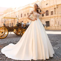 elegant a line wedding dresses 2021 beaded appliques sweetheart long sleeves bride satin backless princess robe new bridal gowns