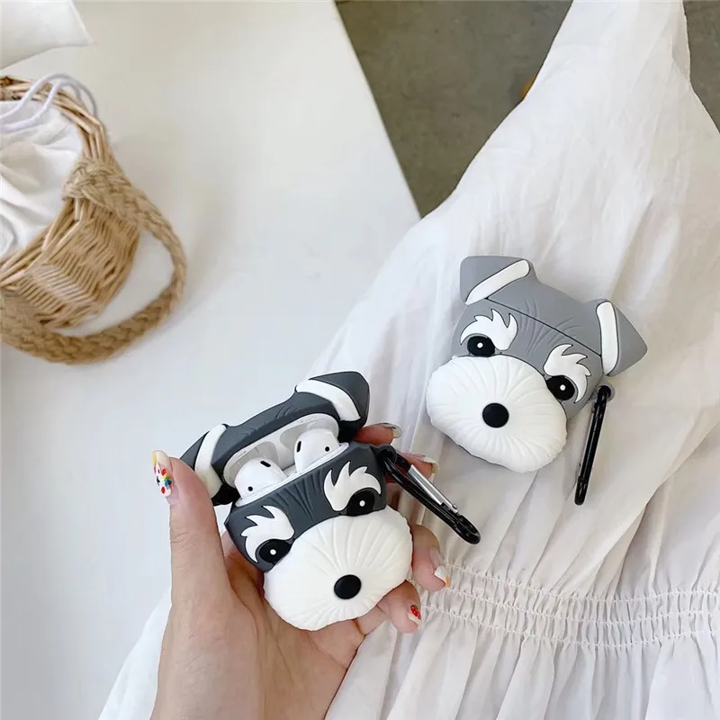 

For AirPods 2 Case 3D Cute Grey Dog Cartoon Soft Silicone Wireless Earphone Cases For Apple Airpods Case Cute Cover Funda