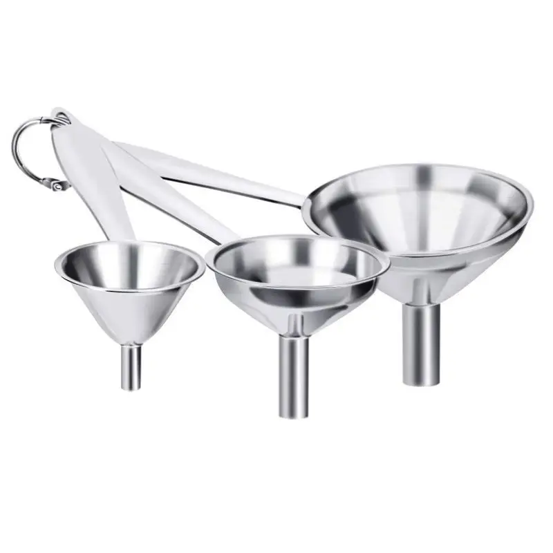 

Kitchen Funnels, Stainless Steel Funnel Set, Thick Collapsible Small Medium Large Funnels with Long Handle to Grip(Set of 3, Sil