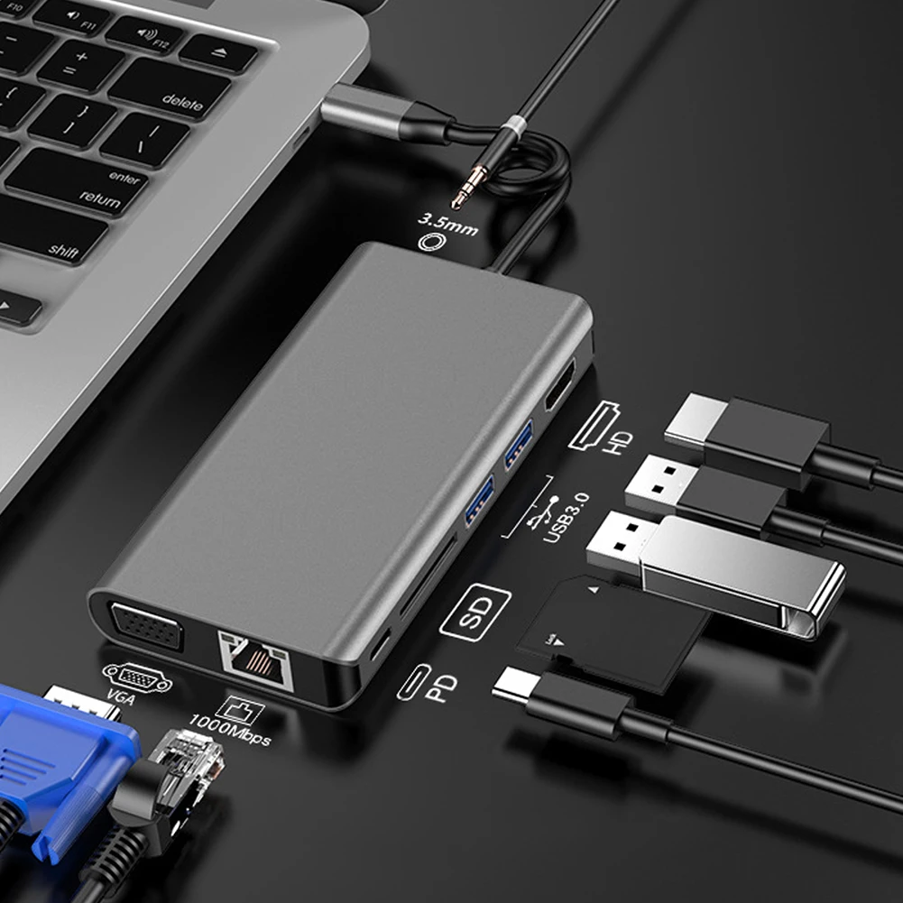 

USB-хаб 8 в 1, 4K, HDMI, RJ45, Gigabit Ethernet, USB PD