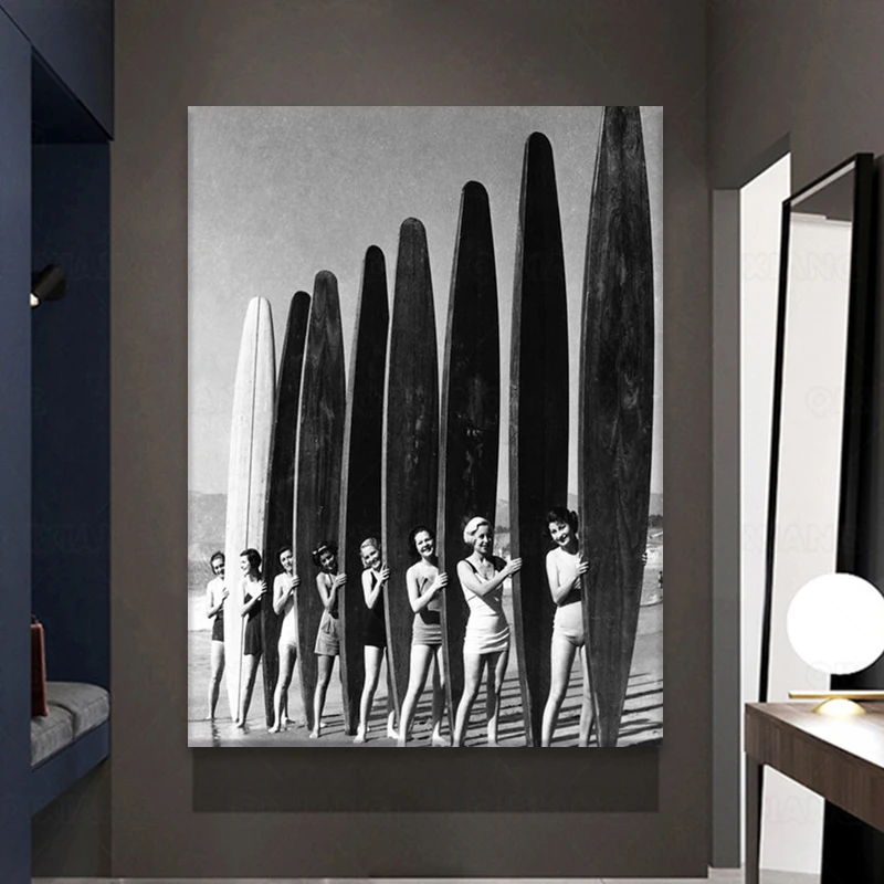 Модели доски для серфинга постер винтажная черная белая фотография холст