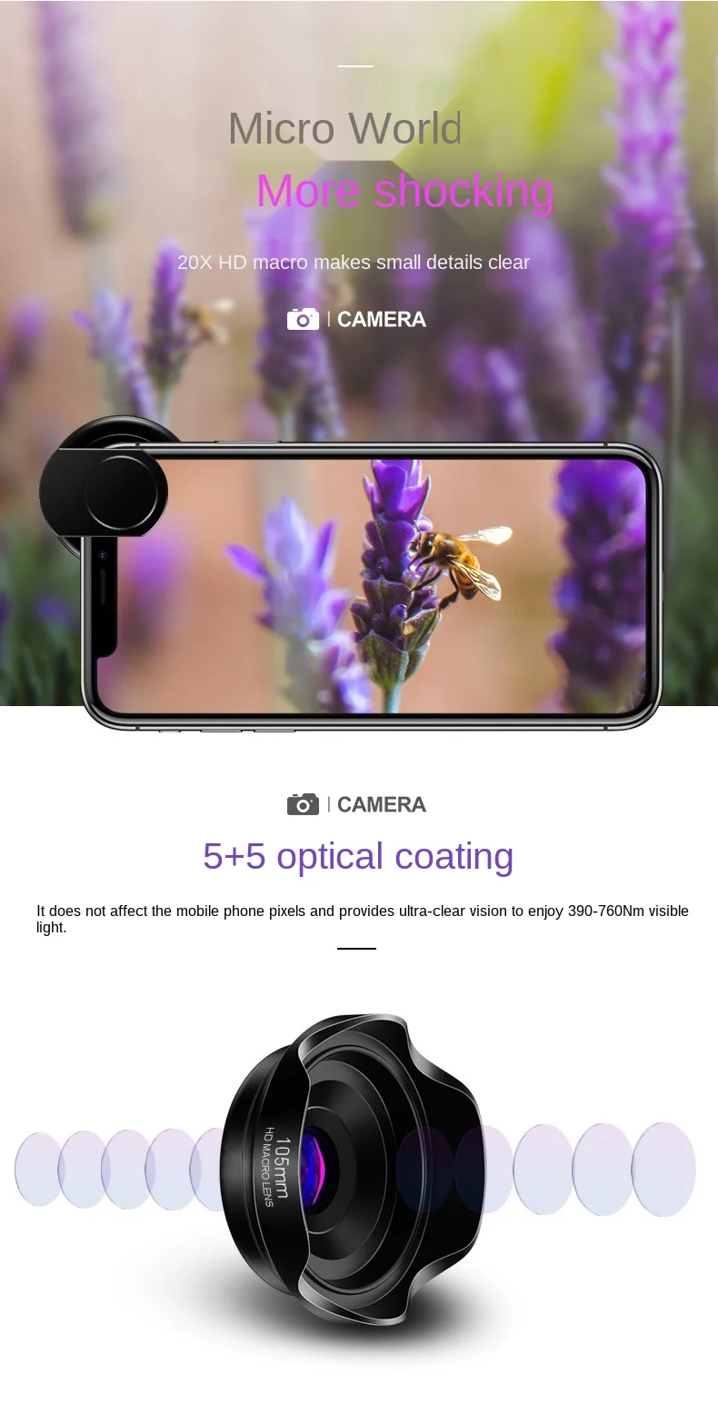 

zq Phone Wide-Angle Lens Four-in-One SLR Universal External Camera Remote HD Full Screen Fisheye Macro