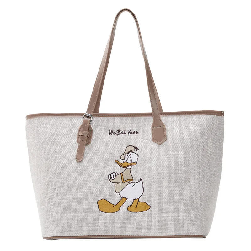 

Disney Donald Duck High Handbag Capacity Women Canvas Bag Female Tote Bag Cartoon Bag Mickey Shoulder Portable Shopping Bag