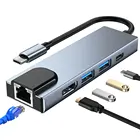 USB-концентратор типа C 3,1 на HDMI-совместимый RJ45 USB PD Быстрая зарядка 5-в-1 USB-Док-станция для MacBook Air Pro ПК концентратор