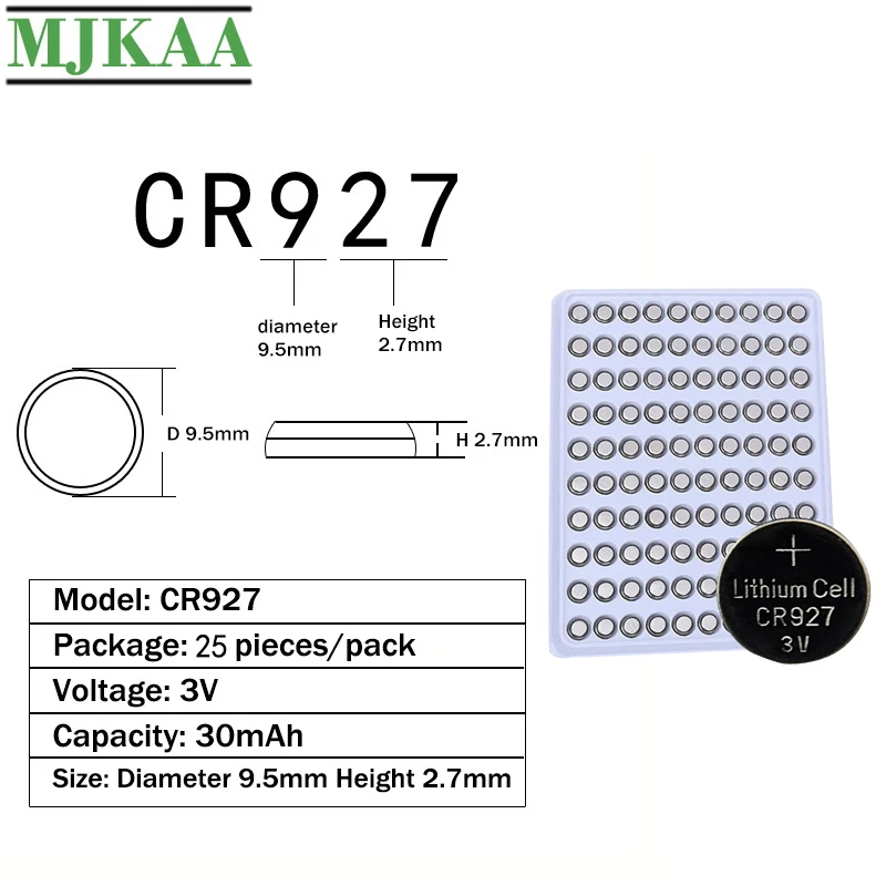 MJKAA 100 шт. CR927 батарея 927 DL927 BR927 1W ECR927 5011LC KCR927 LM927 литий ионная кнопка батареи для
