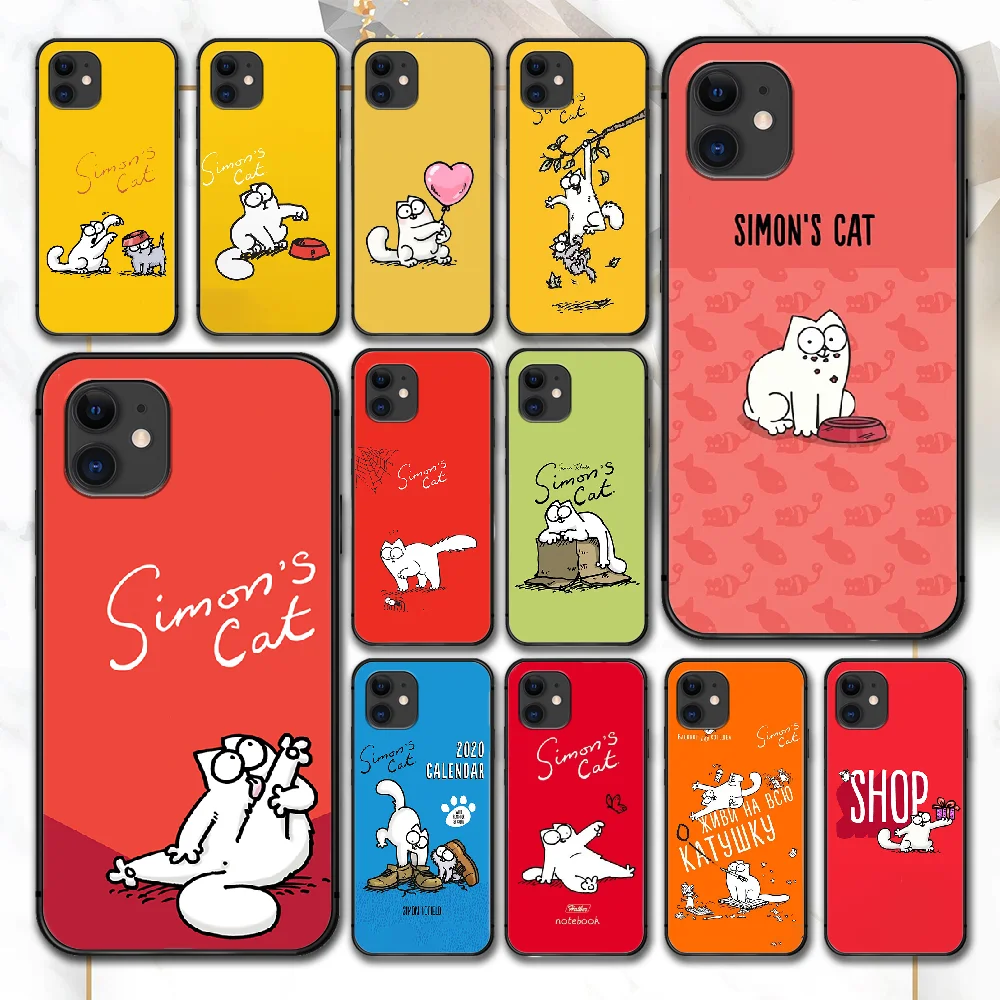 

Cartoon Cute Simons Cat Phone Case For IPhone 4 4s 5 5S SE 5C 6 6S 7 8 Plus X XS XR 11 12 Mini Pro Max 2020 black Waterproof
