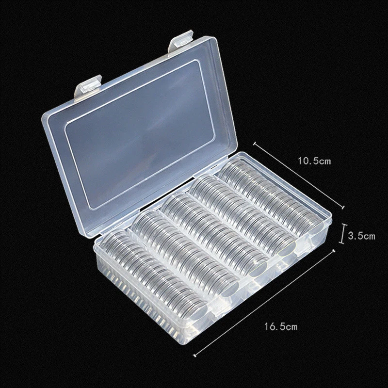 100pcs 27mm Round Plastic Holder Capsules Container with Storage Organizer Box Foam Gasket for Coin Collection Case | Дом и сад