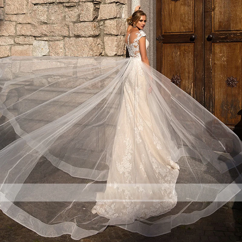 BAZIIINGAAA роскошное кружевное свадебное платье с длинными рукавами и съемным