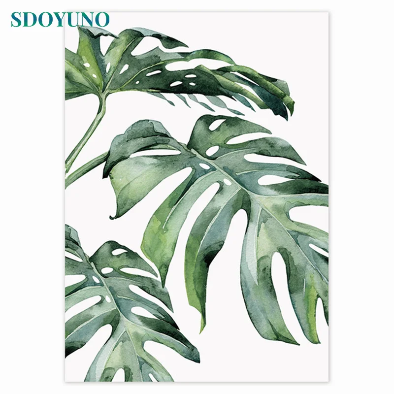 

SDOYUNO 60x75cm DIY Oil Painting By Numbers On Canvas Leaves Frameless Paint By Numbers green plants Digital Painting Home Decor
