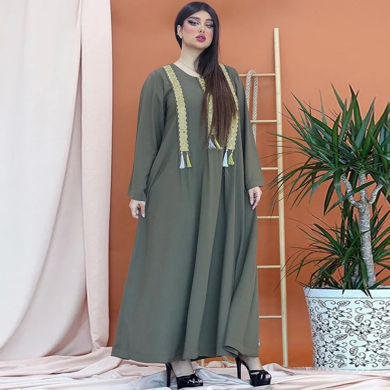 

Muslim Dubai Abayas For Women Robe Army Green Lace Dress Gurban Festival Turkey Arabia Morocco Turkish Syari Female 2021 New