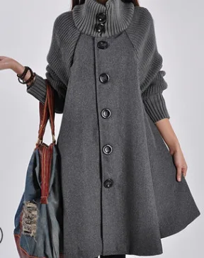 

2021 winter new cross-border large women's wear medium and long loose woolen coat cloak tweed windbreaker coat women