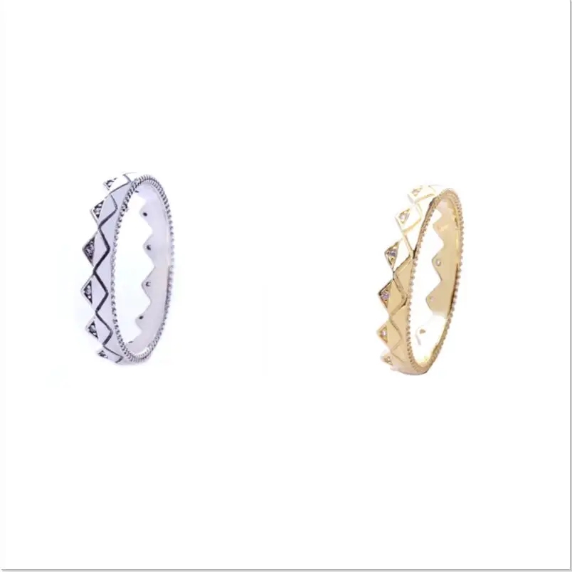 

Original 925 Sterling Silver pan Ring Gold Lovely Stacked Exotic Crown Ring For Women Wedding Party Gift Fine Jewelry