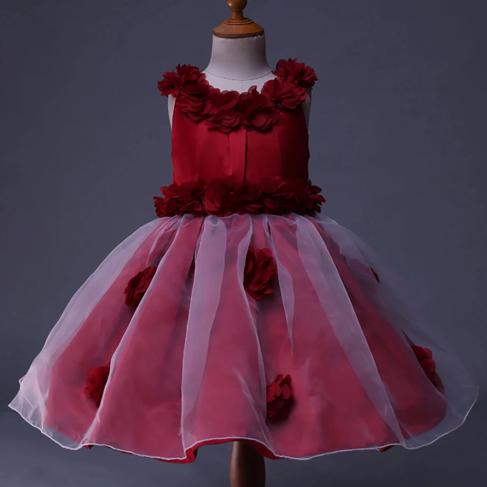 Cutestyles Top-grade Baby Girls Dress Red Appliques Ball Gown White Voile Party Wear Kids Costume Clothes | Детская одежда и обувь