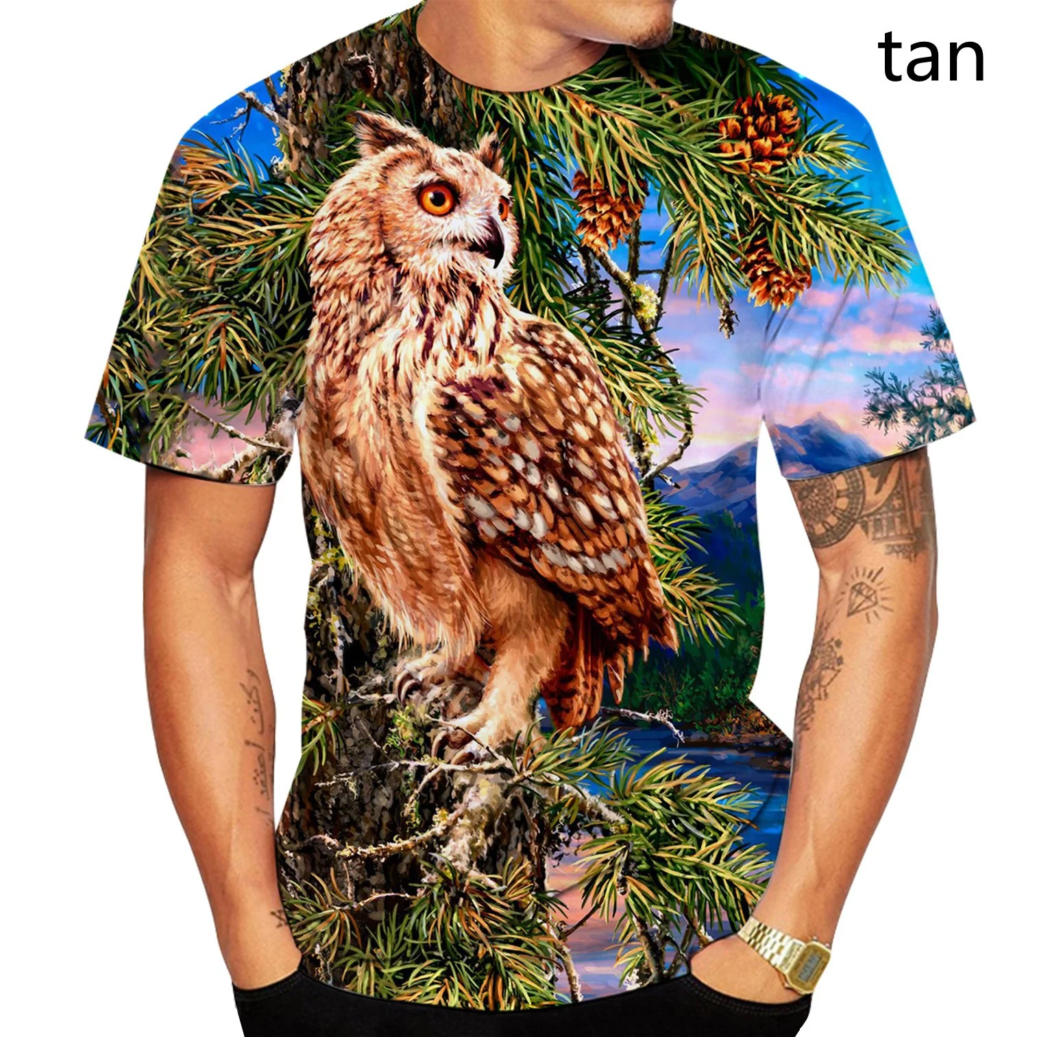 Футболка с 3D-принтом персональных животных Совы топы высокого качества коротким