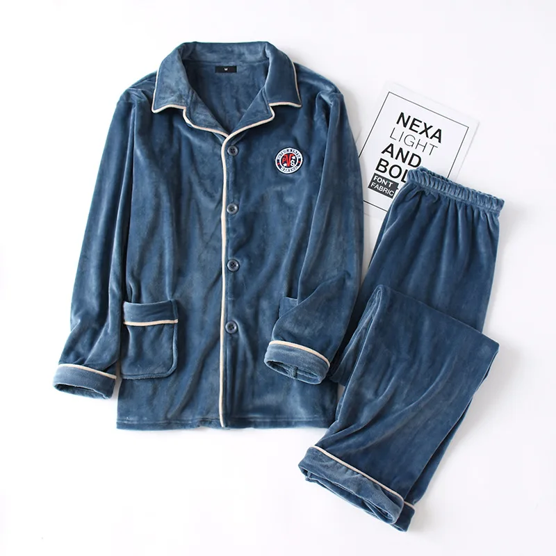 Men blue Новинка, утепленные, фланелевые пара женские пижамы и мужская зимняя теплая пижама с длинным рукавом для мужчин пижамы для женщин - Цвет: Men blue
