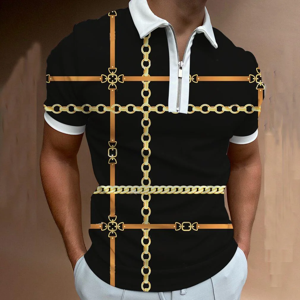 

New Spring and Summer Men's Polo Shirt Stitching Color Printing Short-Sleeved T-shirts for Men