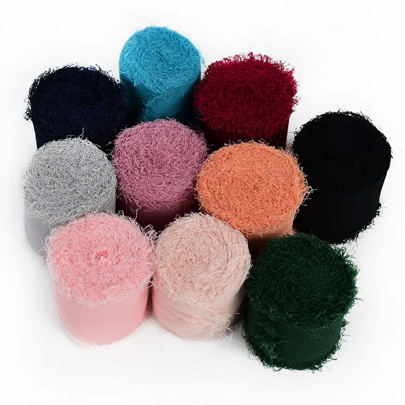 

5Mx3.8CM Frayed Edge Chiffon Silk Ribbon Fringe Ribbon DIY Handicraft For Wedding Party Invitation Bouquets Gift Wrapping Decor