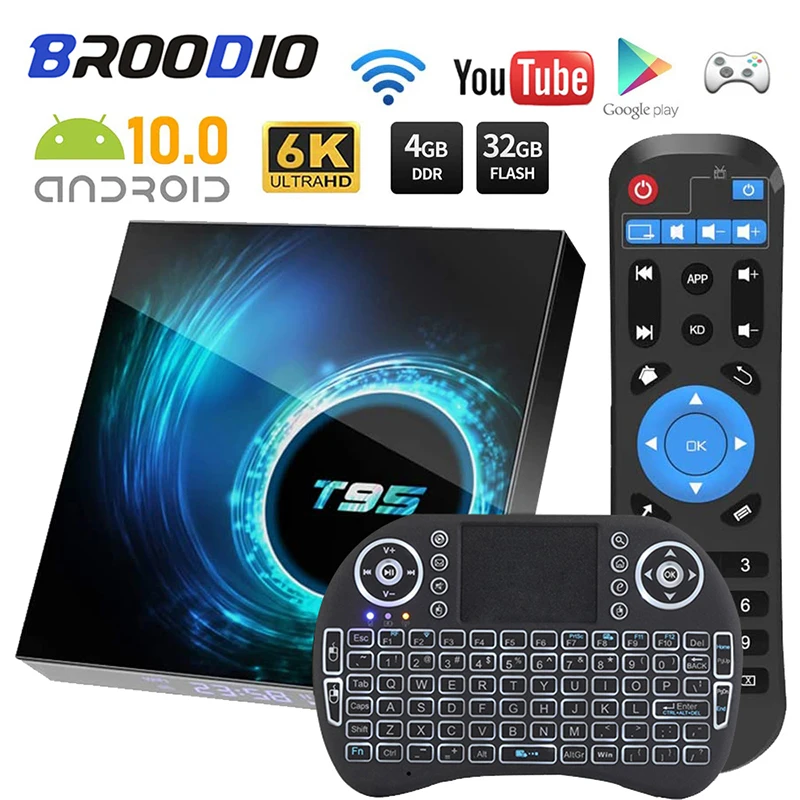 T95 Smart Tv Box Android 10 Support 6K 30FPS Wifi Bluetooth Quad Core 4GB 32GB 64G H616 Top Box Bluetooth Receiver Media Player