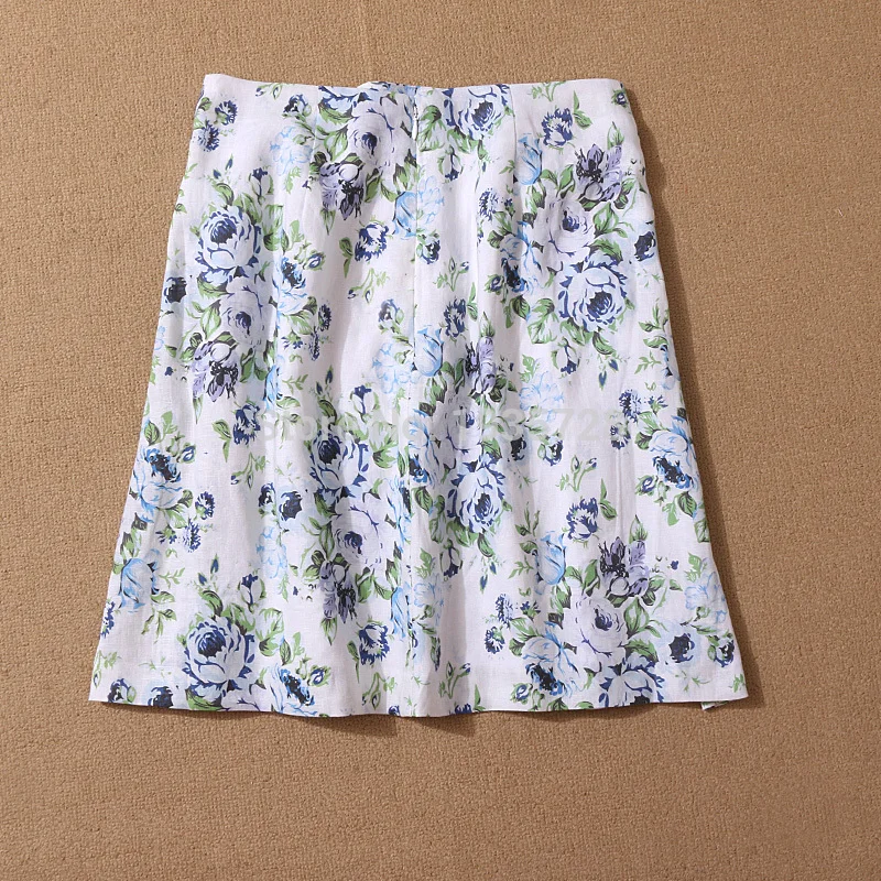 Летняя Новинка ажурные обои с цветочным принтом белая льняная юбка на шнуровке