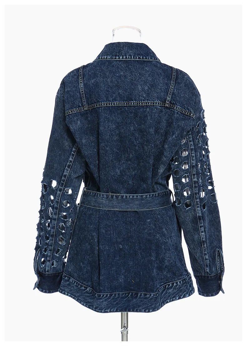 

2020 Autumn Fashion Women Jacket Coat Hollow Out Hole Design Turn Down Collar Women Denim Jacket Coat Chaqueta Mujer