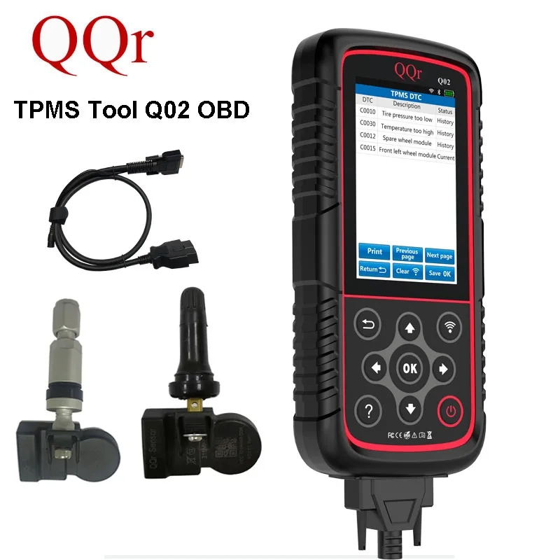 

2020 г., новый инструмент QQr Q02 TPMS с адаптерами OBDII, система контроля давления в шинах