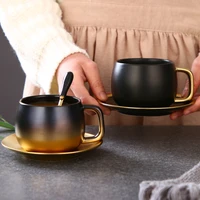 luxury black gold marble ceramic coffee cups condensed coffee mug cafe tea breakfast milk cups saucer suit with plate spoon set
