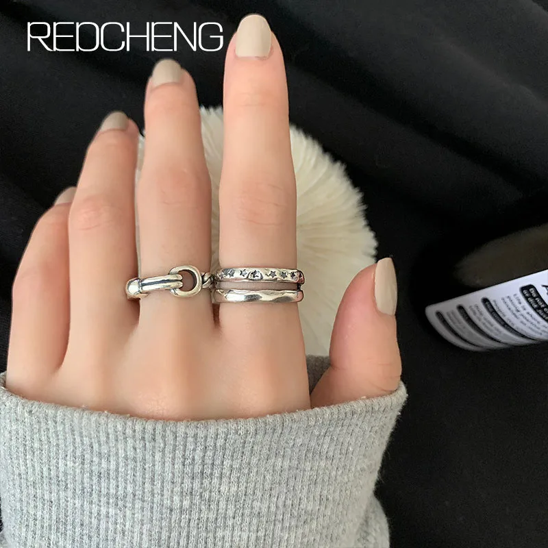 

REDCHENG 925 пробы серебряные кольца с двойной выемкой для женщин, темпераментные Роскошные креативные открытые вечерние ювелирные изделия в ст...