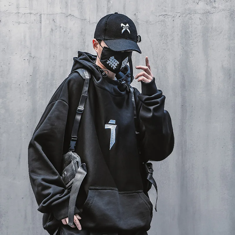 

Толстовка Techwear мужская с вышивкой, Свитшот в стиле хип-хоп, пуловер из плюша, худи в японском стиле, черная одежда в стиле панк, весна-осень