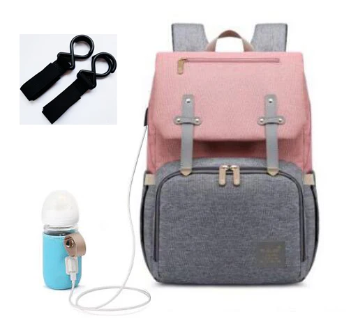 pink gray USB Водонепроницаемый рюкзак для детских колясок, пеленок для мам, подгузник для мам, для женщин, для путешествий, для младенцев, многофункциональная Детская сумка, изоляционная сумка для кормления - Цвет: pink gray