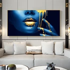 Современная Картина на холсте с изображением лица Золотой Африканской женщины сексуальные губы плакаты и принты для гостиной домашний Декор Картина квадраты