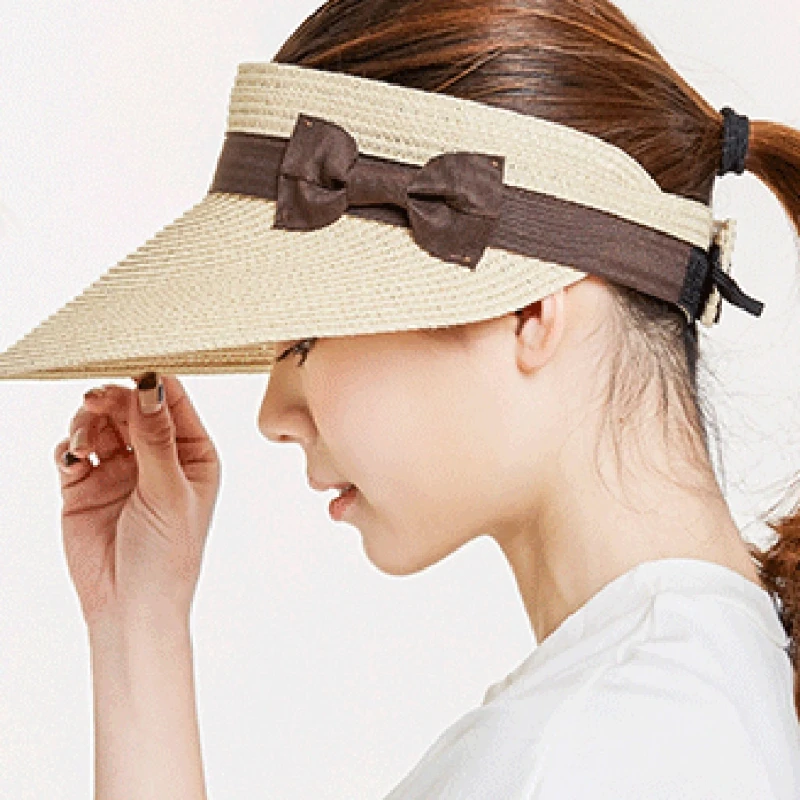 

Women Wide Brim Visor Outdoor UV Protection Summer Beach Big Bow Straw Sun Hat for Beach Travel