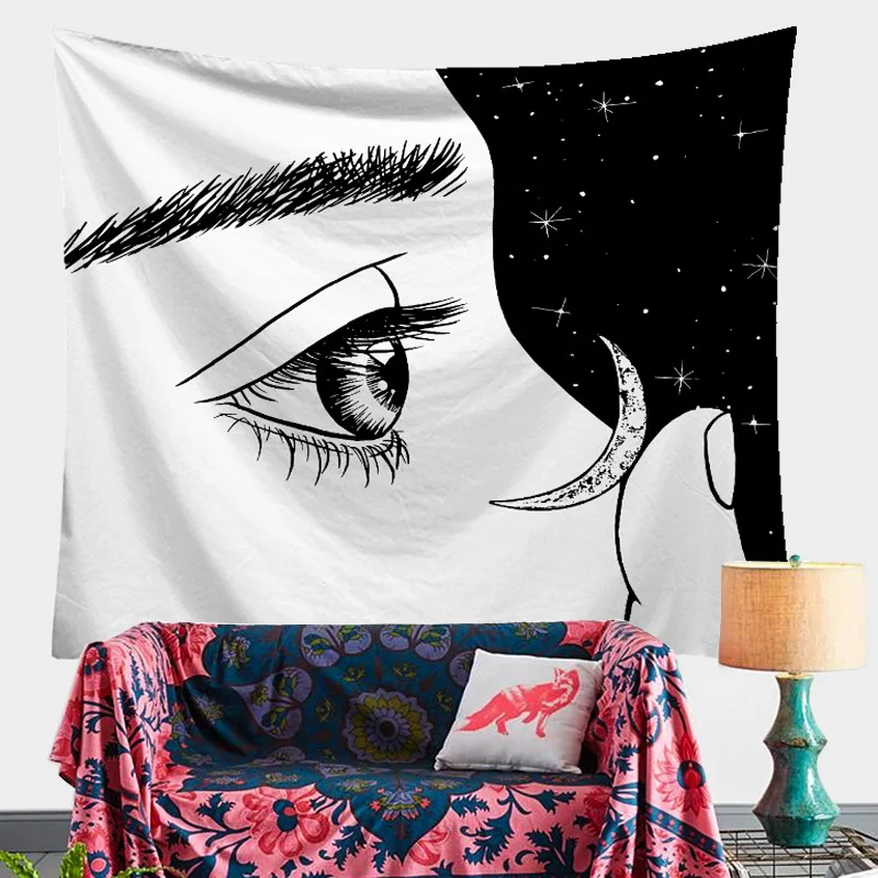 Черно белый гобелен в стиле хиппи простой цвет психоделическая спальня домашний