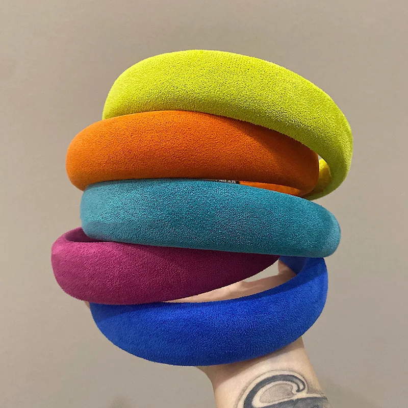 

Модная красочная плюшевая повязка на голову из губки, дикая шпилька для волос для девушек, люминесцентная широкая повязка на голову, матова...
