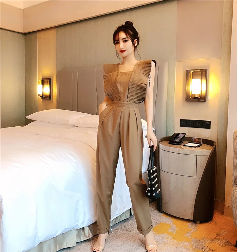 Женские элегантные комбинезоны без рукавов однотонные с оборками Лоскутные