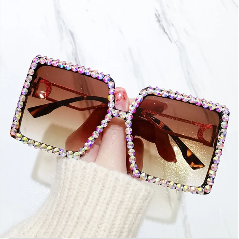 

Fashion Brand Designer Square Sunglasses Women 2021 Luxury Rhinestone Sun glasses Summer Shades Oversized Eyeglasses Female